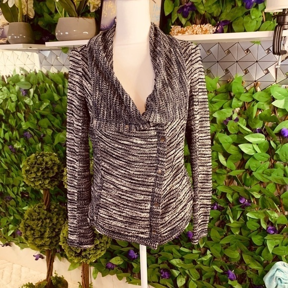 Forever 21 Women Blue White Cardigan Button Snaps Front Pockets Size Small - Picture 3 of 10